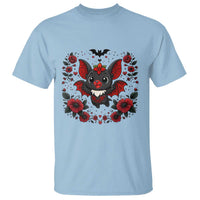 Cute Bat Floral Folk Art T Shirt Gothic Spooky Dia De Los Muertos Gift