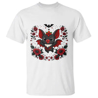Cute Bat Floral Folk Art T Shirt Gothic Spooky Dia De Los Muertos Gift