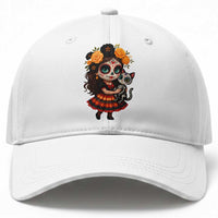 Day Of The Dead Latina Baseball Cap Cute Girl With Skeleton Kitten Floral Skull