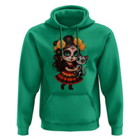 Day Of The Dead Latina Hoodie Cute Girl With Skeleton Kitten Floral Skull - Wonder Print Shop