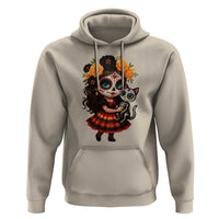 Day Of The Dead Latina Hoodie Cute Girl With Skeleton Kitten Floral Skull - Wonder Print Shop