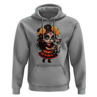 Day Of The Dead Latina Hoodie Cute Girl With Skeleton Kitten Floral Skull - Wonder Print Shop