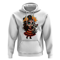 Day Of The Dead Latina Hoodie Cute Girl With Skeleton Kitten Floral Skull - Wonder Print Shop