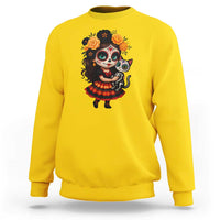 Day Of The Dead Latina Sweatshirt Cute Girl With Skeleton Kitten Floral Skull - Wonder Print Shop