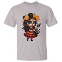 Day Of The Dead Latina T Shirt Cute Girl With Skeleton Kitten Floral Skull - Wonder Print Shop
