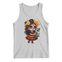 Day Of The Dead Latina Tank Top Cute Girl With Skeleton Kitten Floral Skull - Wonder Print Shop