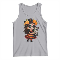 Day Of The Dead Latina Tank Top Cute Girl With Skeleton Kitten Floral Skull - Wonder Print Shop