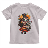 Day Of The Dead Latina Toddler T Shirt Cute Girl With Skeleton Kitten Floral Skull - Wonder Print Shop