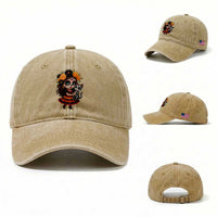 Day Of The Dead Latina Washed Cotton Baseball Cap Cute Girl With Skeleton Kitten Floral Skull