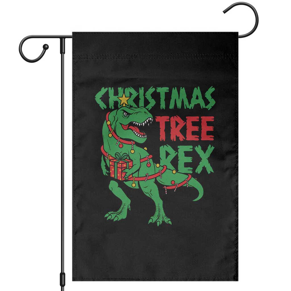 Christmas Dinosaur Garden Flag Funny Tree Rex Xmas Light - Wonder Print Shop