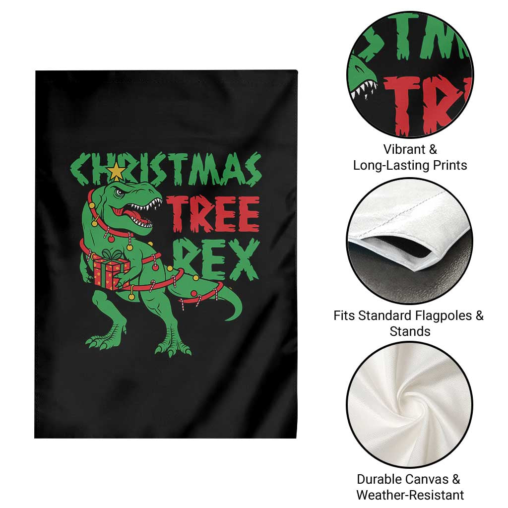 Christmas Dinosaur Garden Flag Funny Tree Rex Xmas Light - Wonder Print Shop