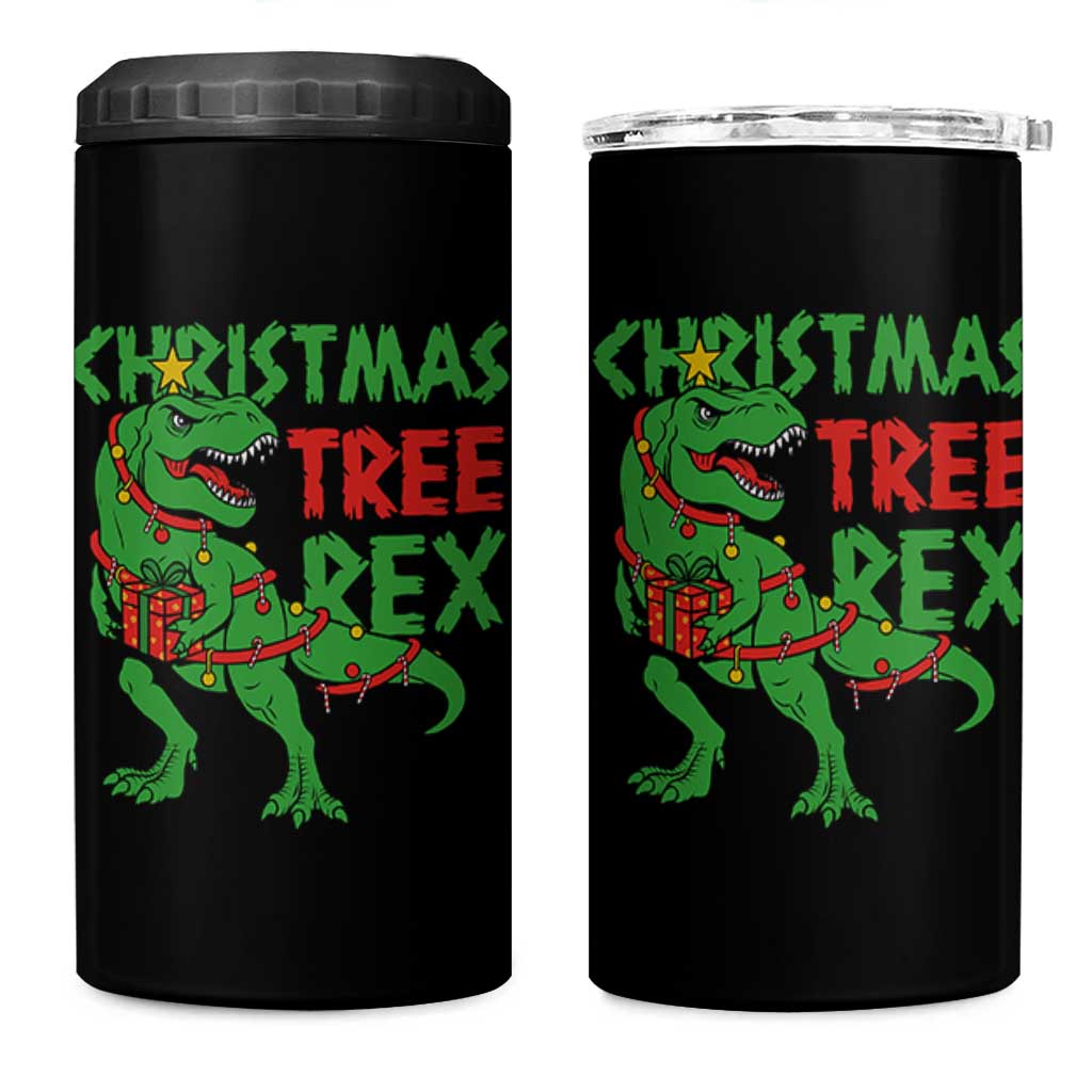 Christmas Dinosaur 4 in 1 Can Cooler Tumbler Funny Tree Rex Xmas Light