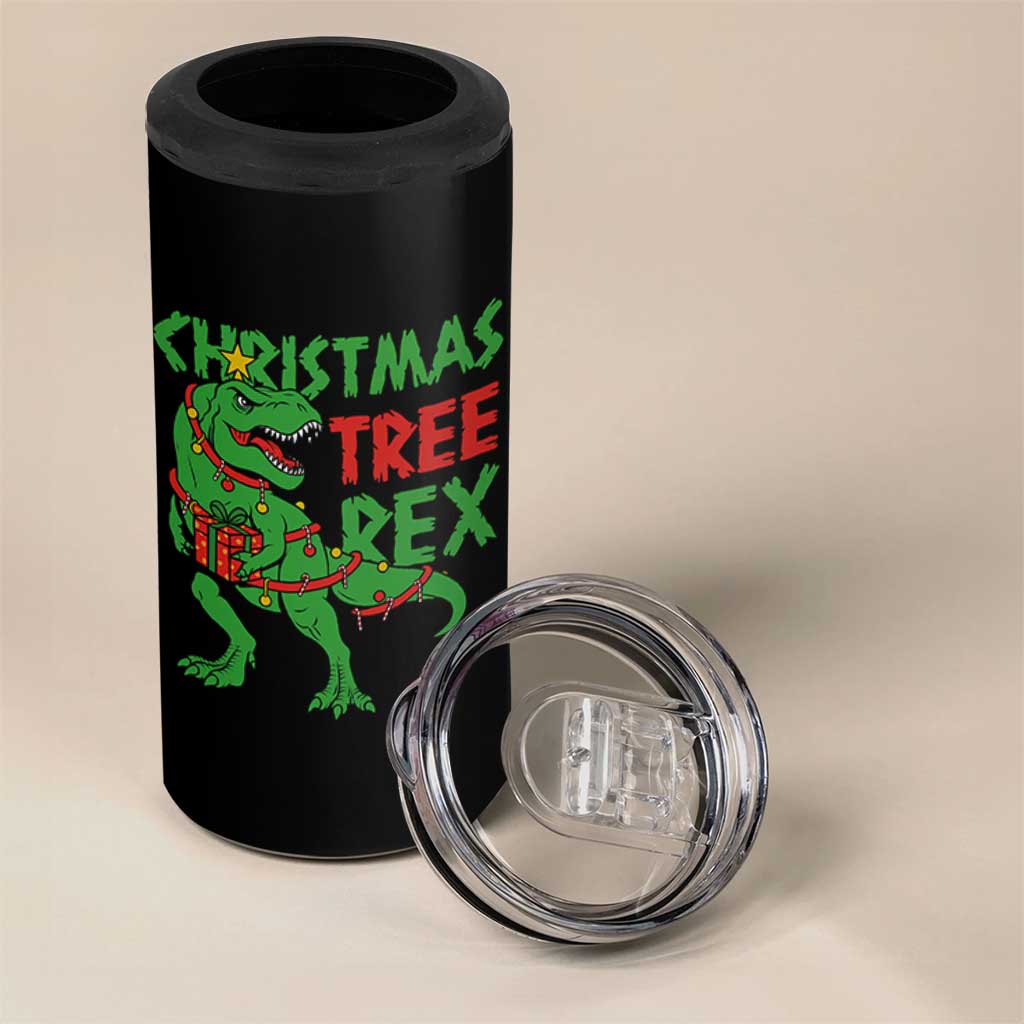 Christmas Dinosaur 4 in 1 Can Cooler Tumbler Funny Tree Rex Xmas Light