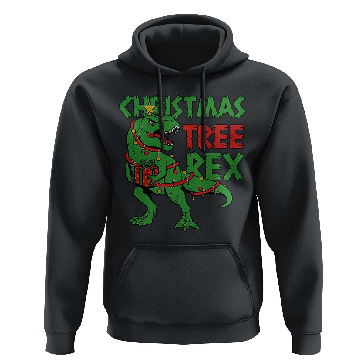 Christmas Dinosaur Hoodie Funny Tree Rex Xmas Light - Wonder Print Shop