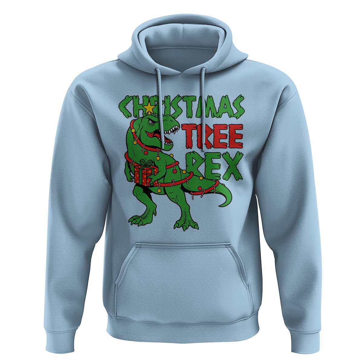 Christmas Dinosaur Hoodie Funny Tree Rex Xmas Light - Wonder Print Shop