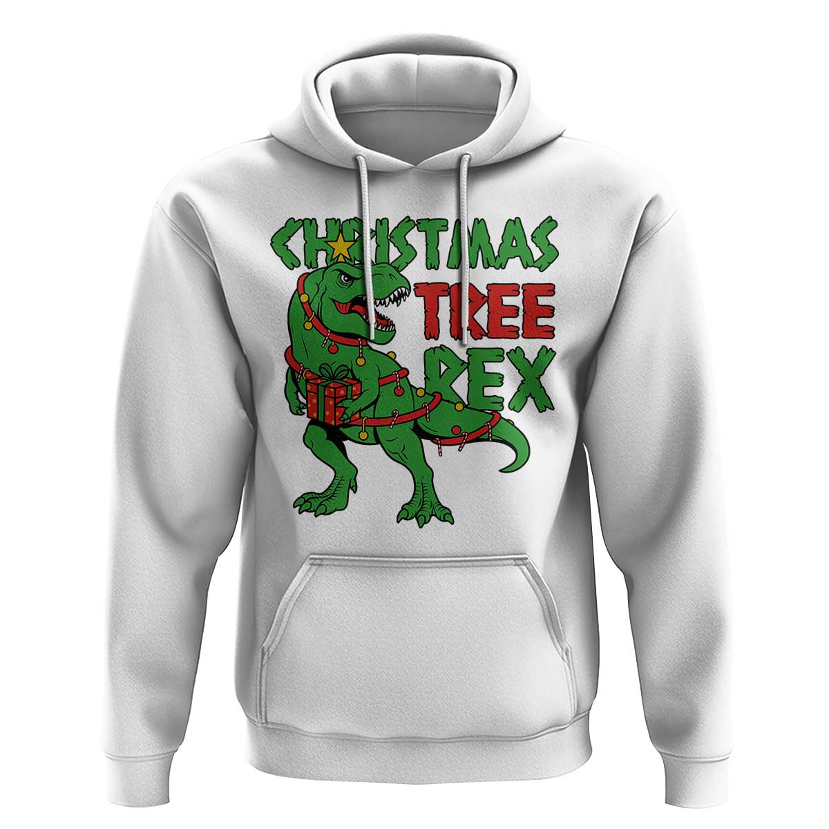 Christmas Dinosaur Hoodie Funny Tree Rex Xmas Light - Wonder Print Shop