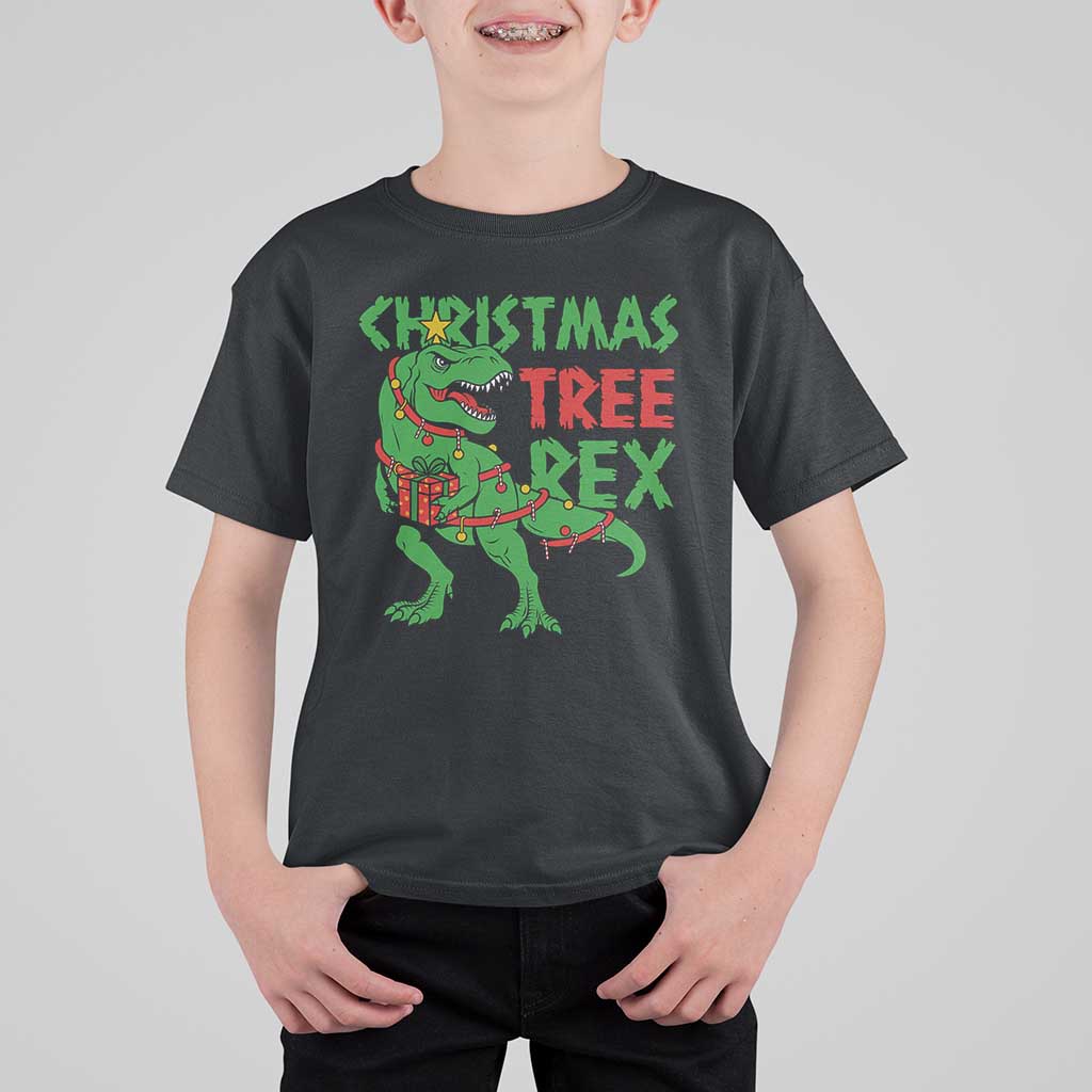 Christmas Dinosaur T Shirt For Kid Funny Tree Rex Xmas Light - Wonder Print Shop