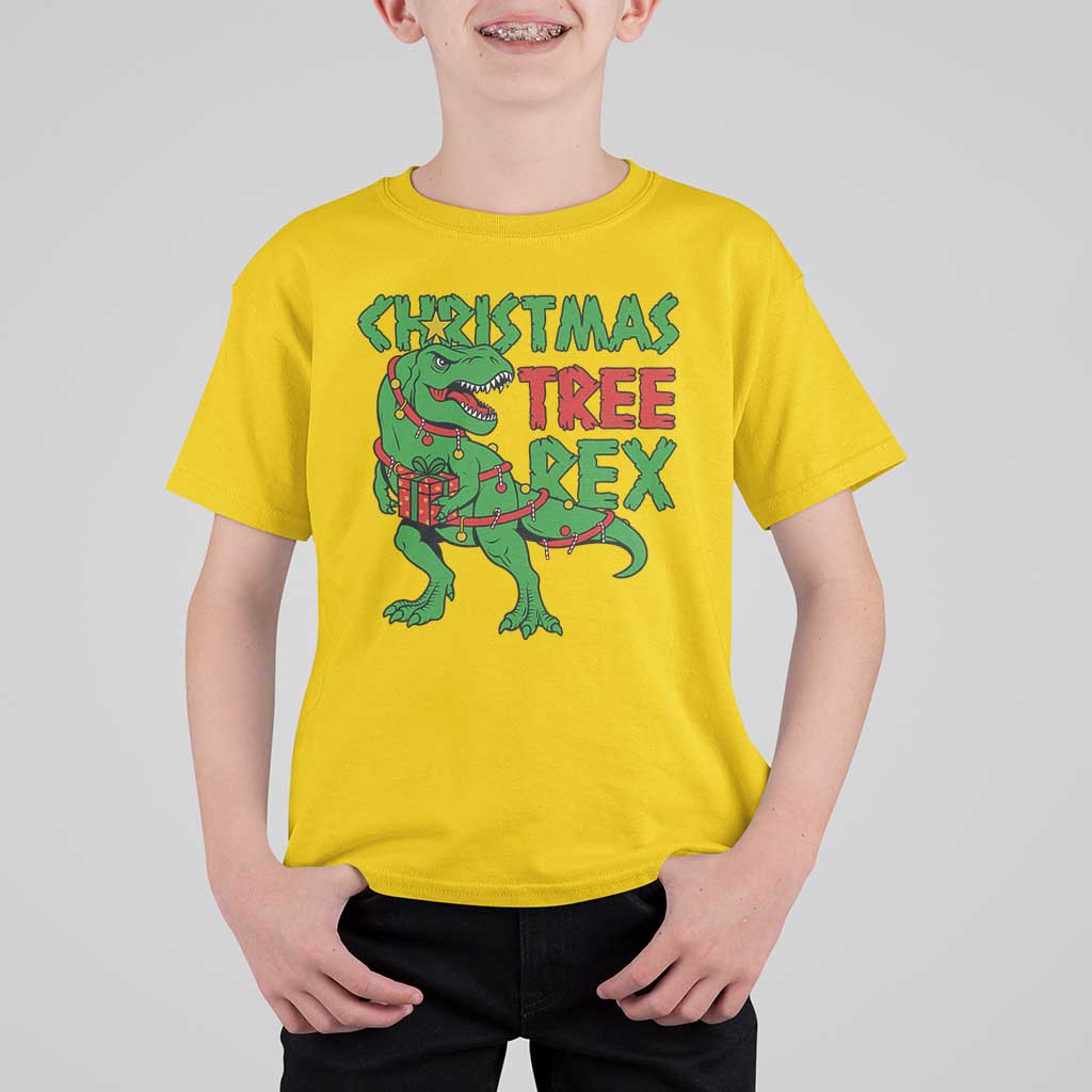 Christmas Dinosaur T Shirt For Kid Funny Tree Rex Xmas Light - Wonder Print Shop