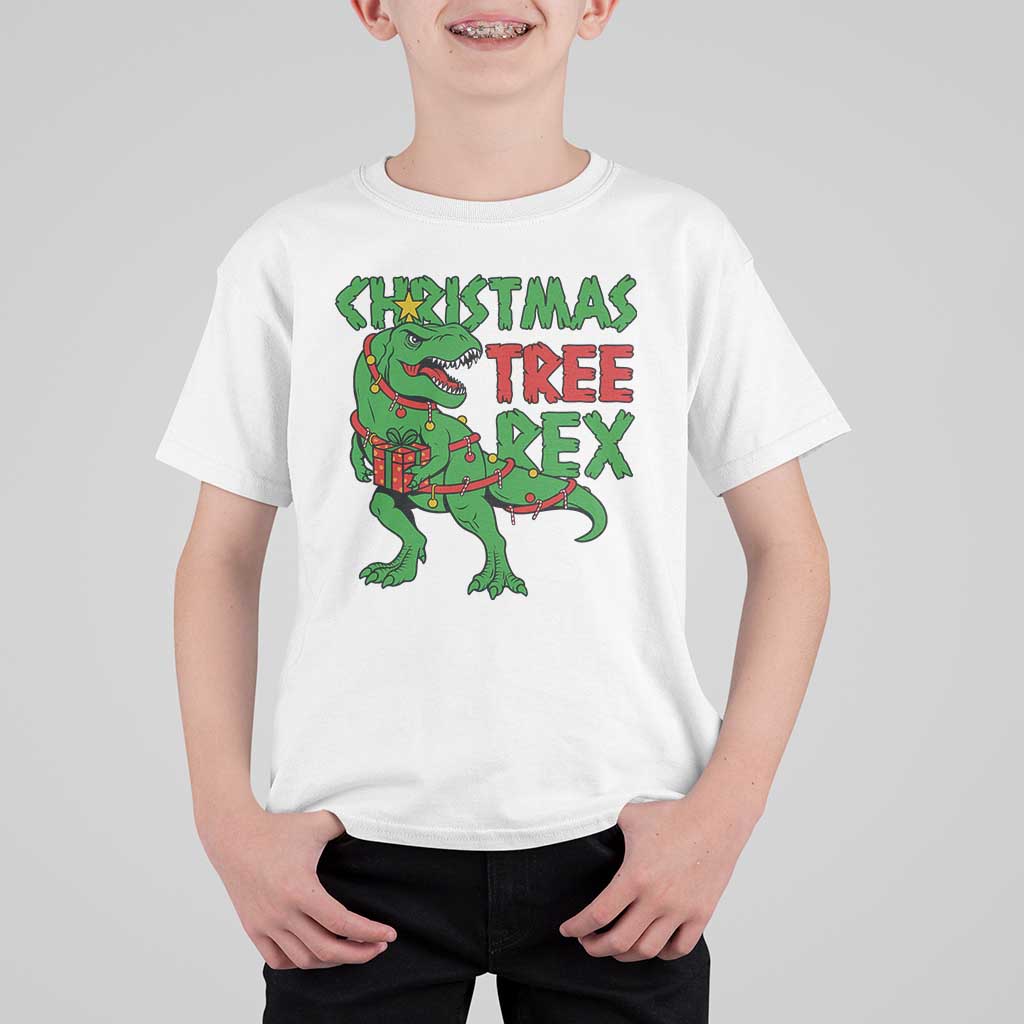 Christmas Dinosaur T Shirt For Kid Funny Tree Rex Xmas Light - Wonder Print Shop
