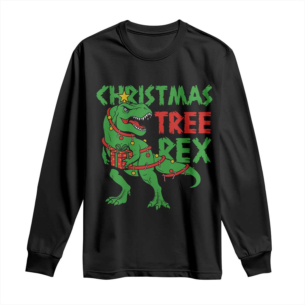 Christmas Dinosaur Long Sleeve Shirt Funny Tree Rex Xmas Light - Wonder Print Shop