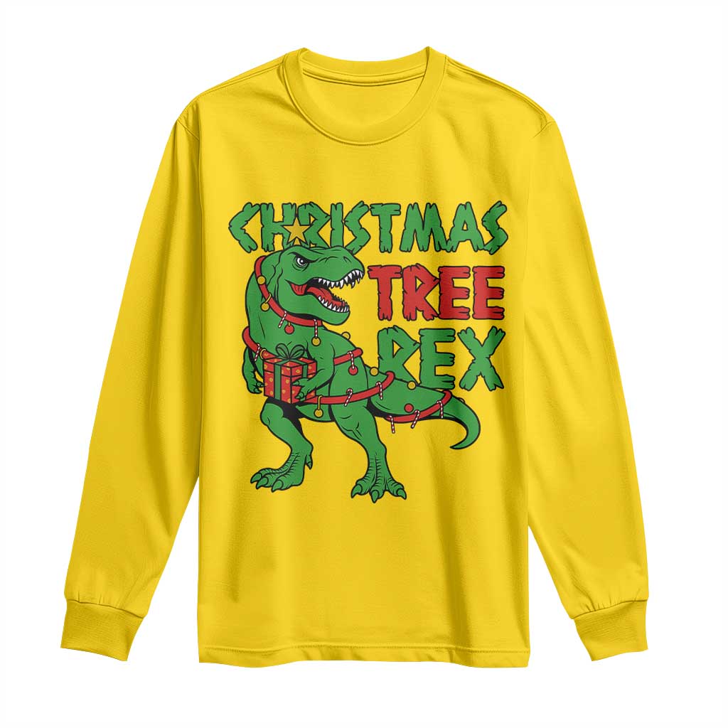 Christmas Dinosaur Long Sleeve Shirt Funny Tree Rex Xmas Light - Wonder Print Shop