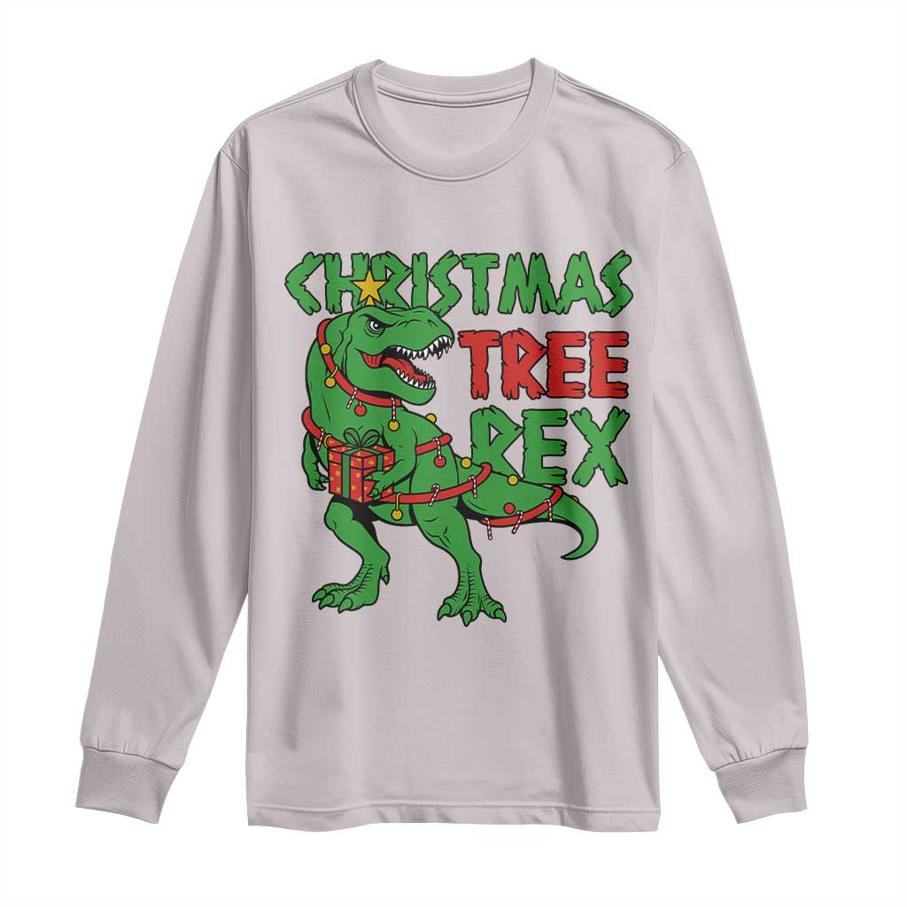 Christmas Dinosaur Long Sleeve Shirt Funny Tree Rex Xmas Light - Wonder Print Shop