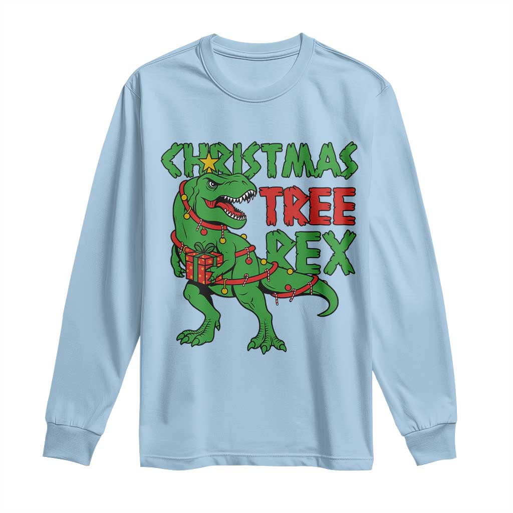 Christmas Dinosaur Long Sleeve Shirt Funny Tree Rex Xmas Light - Wonder Print Shop