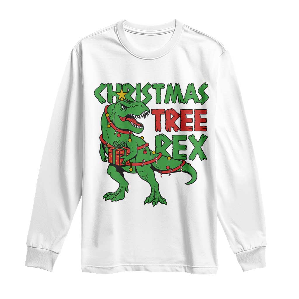 Christmas Dinosaur Long Sleeve Shirt Funny Tree Rex Xmas Light - Wonder Print Shop