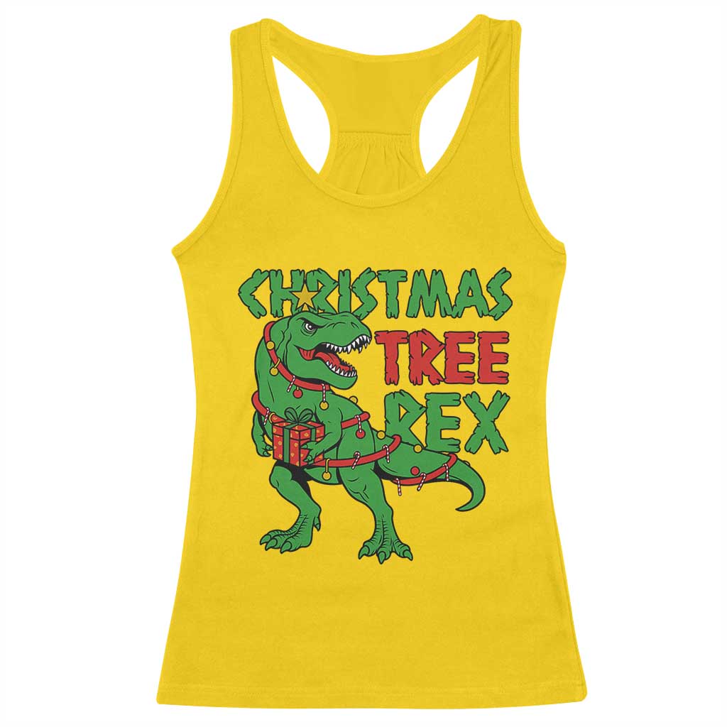 Christmas Dinosaur Racerback Tank Top Funny Tree Rex Xmas Light - Wonder Print Shop