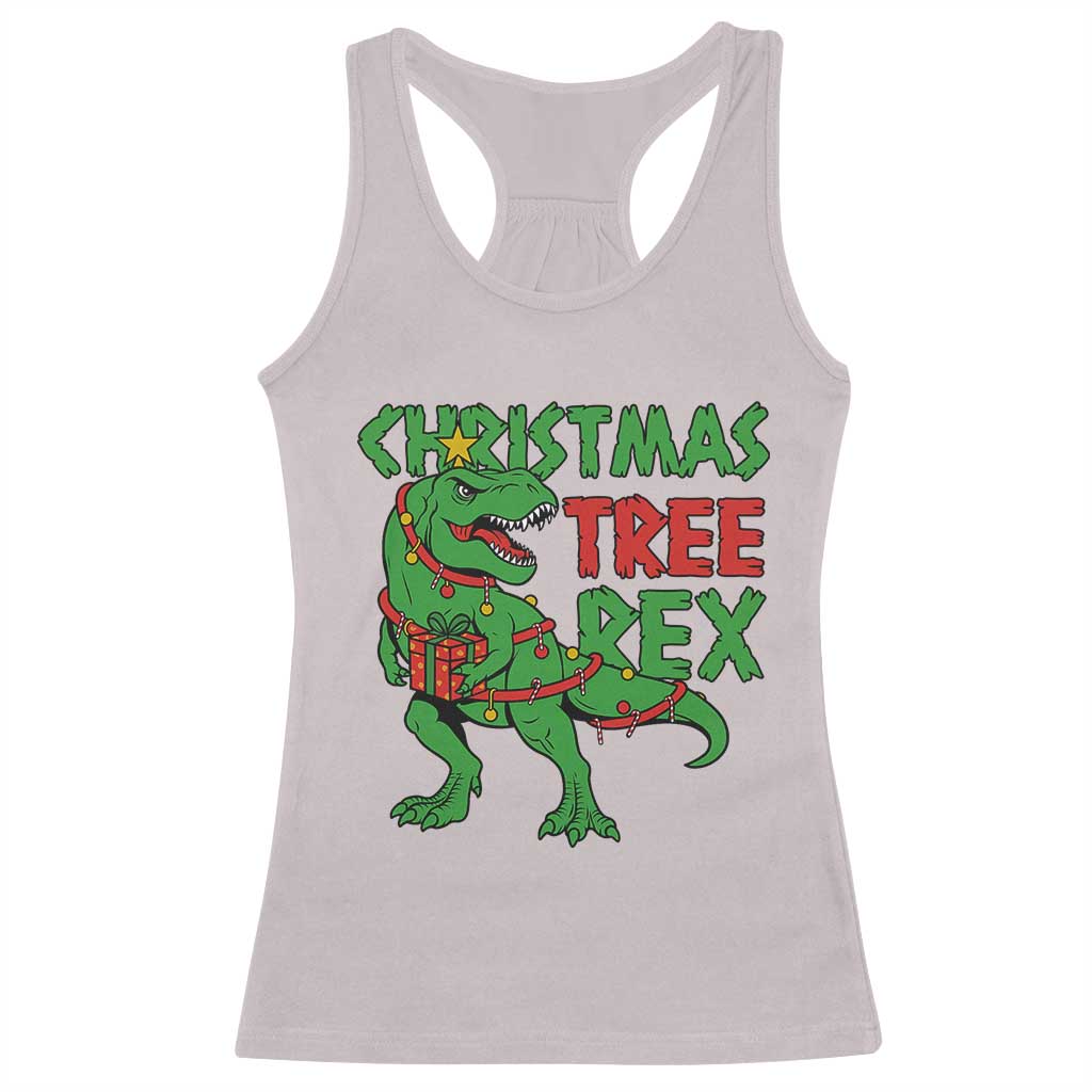 Christmas Dinosaur Racerback Tank Top Funny Tree Rex Xmas Light - Wonder Print Shop