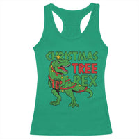 Christmas Dinosaur Racerback Tank Top Funny Tree Rex Xmas Light - Wonder Print Shop