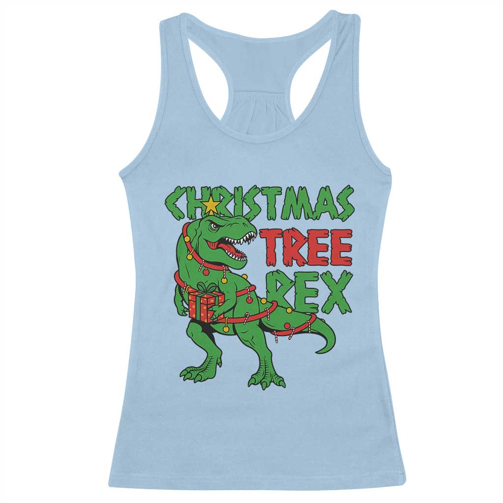 Christmas Dinosaur Racerback Tank Top Funny Tree Rex Xmas Light - Wonder Print Shop