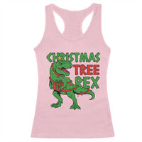 Christmas Dinosaur Racerback Tank Top Funny Tree Rex Xmas Light - Wonder Print Shop