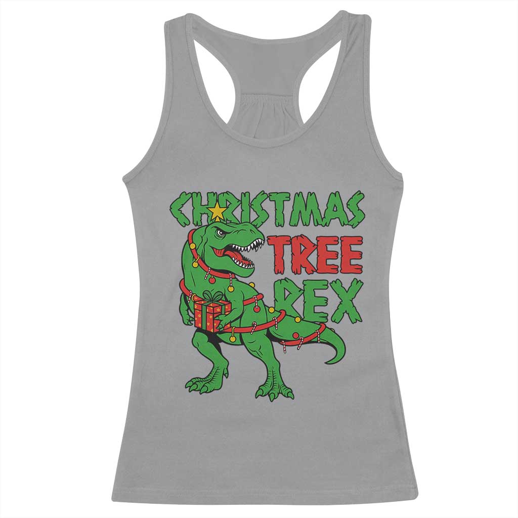 Christmas Dinosaur Racerback Tank Top Funny Tree Rex Xmas Light - Wonder Print Shop