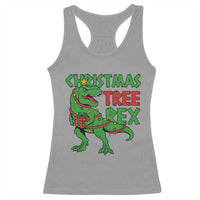 Christmas Dinosaur Racerback Tank Top Funny Tree Rex Xmas Light - Wonder Print Shop