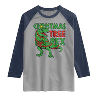 Christmas Dinosaur Raglan Shirt Funny Tree Rex Xmas Light - Wonder Print Shop
