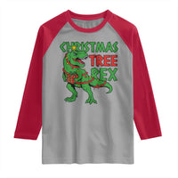 Christmas Dinosaur Raglan Shirt Funny Tree Rex Xmas Light - Wonder Print Shop