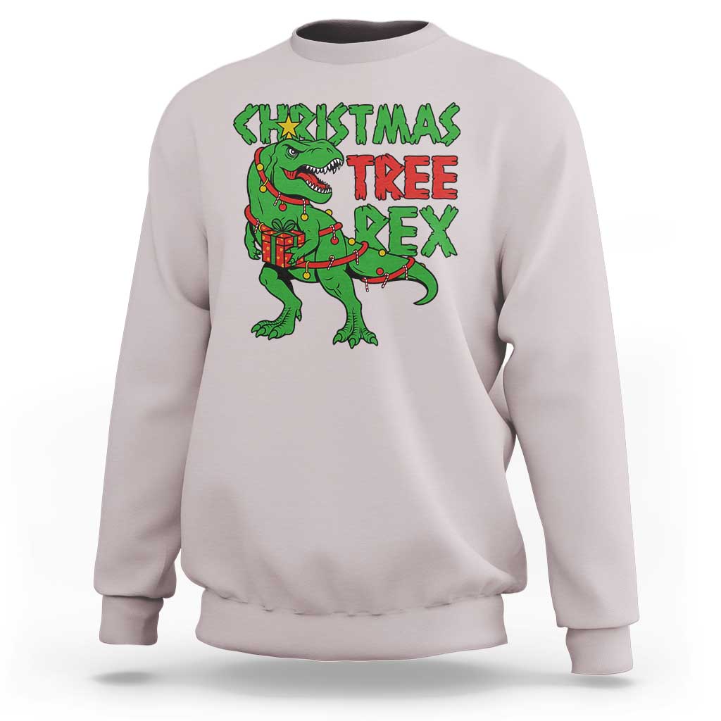 Christmas Dinosaur Sweatshirt Funny Tree Rex Xmas Light - Wonder Print Shop