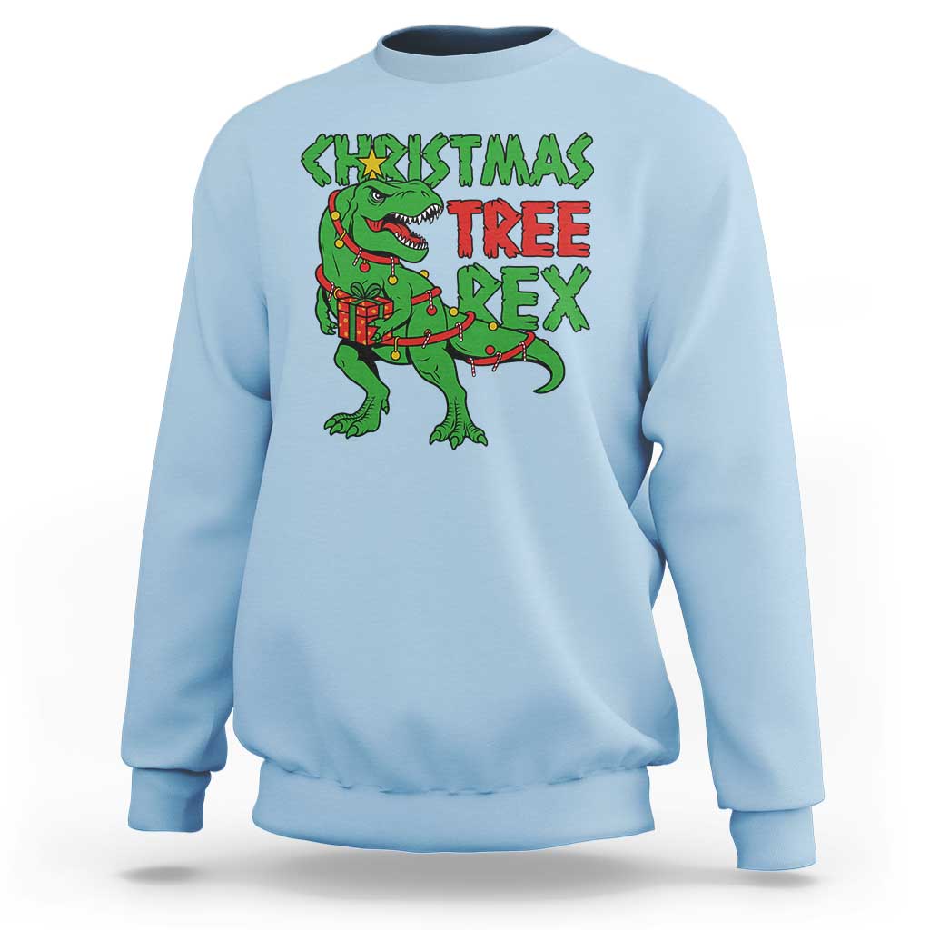 Christmas Dinosaur Sweatshirt Funny Tree Rex Xmas Light - Wonder Print Shop