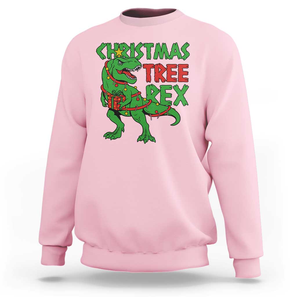 Christmas Dinosaur Sweatshirt Funny Tree Rex Xmas Light - Wonder Print Shop