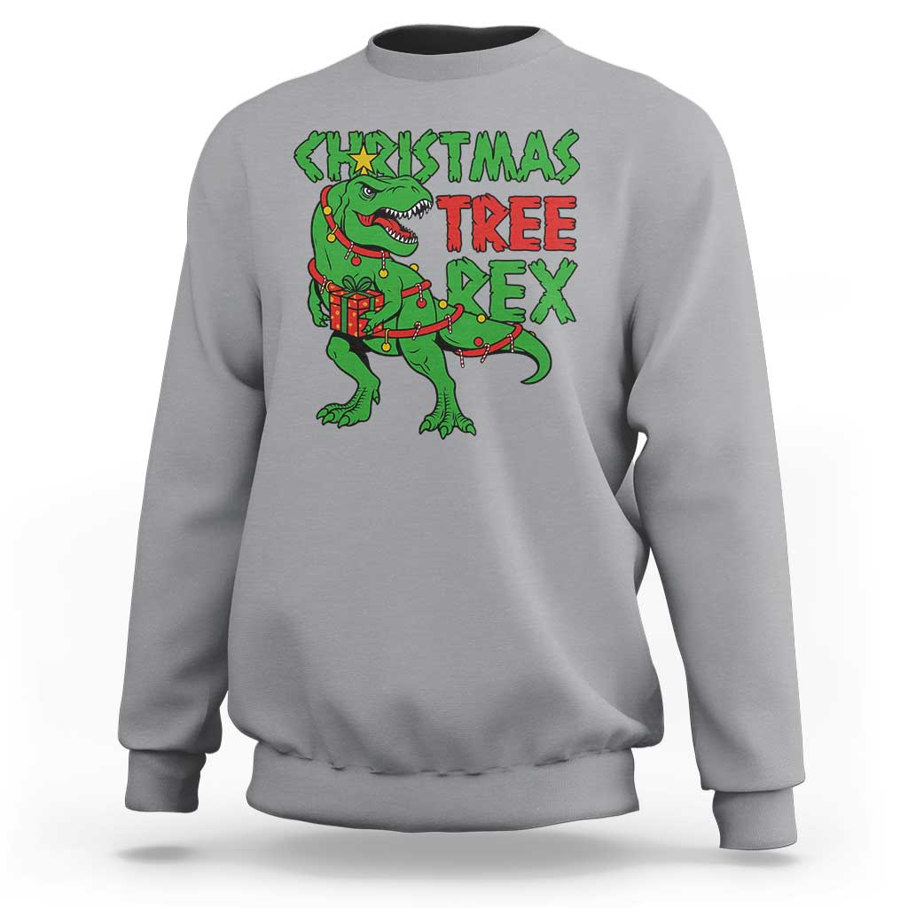 Christmas Dinosaur Sweatshirt Funny Tree Rex Xmas Light - Wonder Print Shop