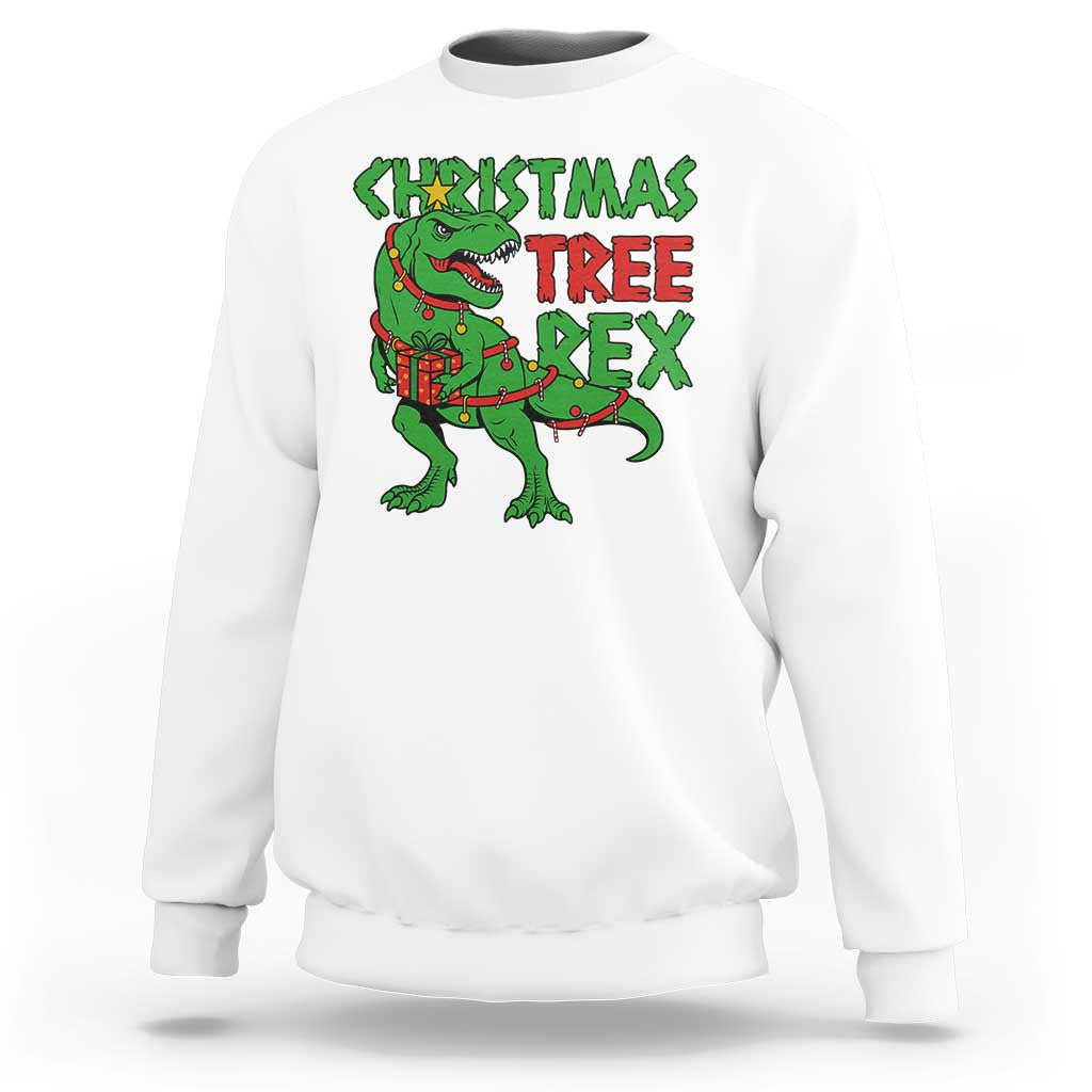Christmas Dinosaur Sweatshirt Funny Tree Rex Xmas Light - Wonder Print Shop