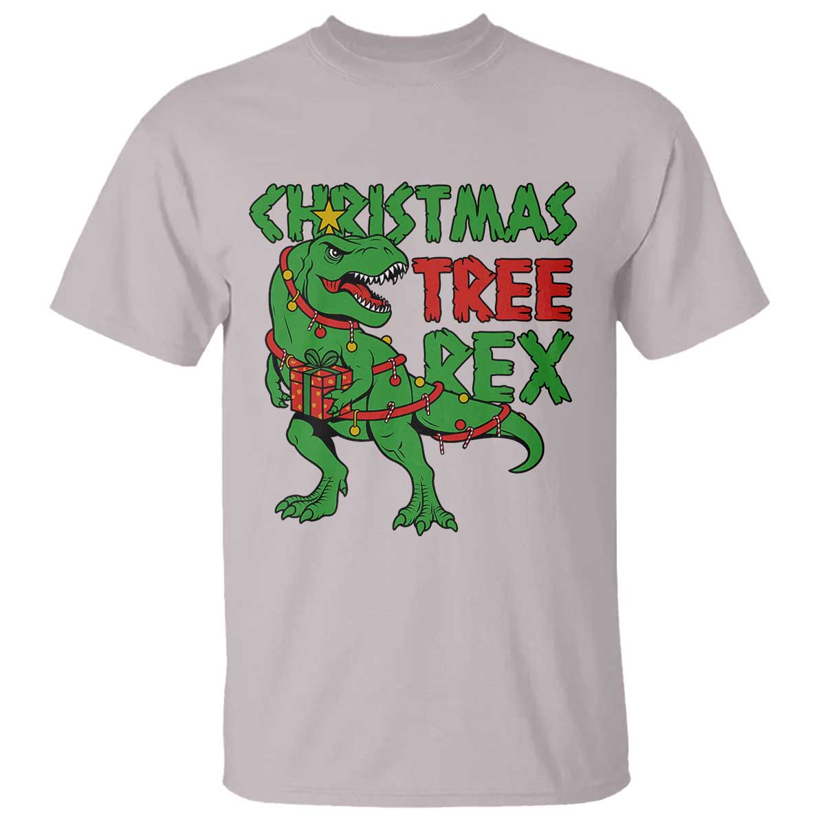 Christmas Dinosaur T Shirt Funny Tree Rex Xmas Light - Wonder Print Shop