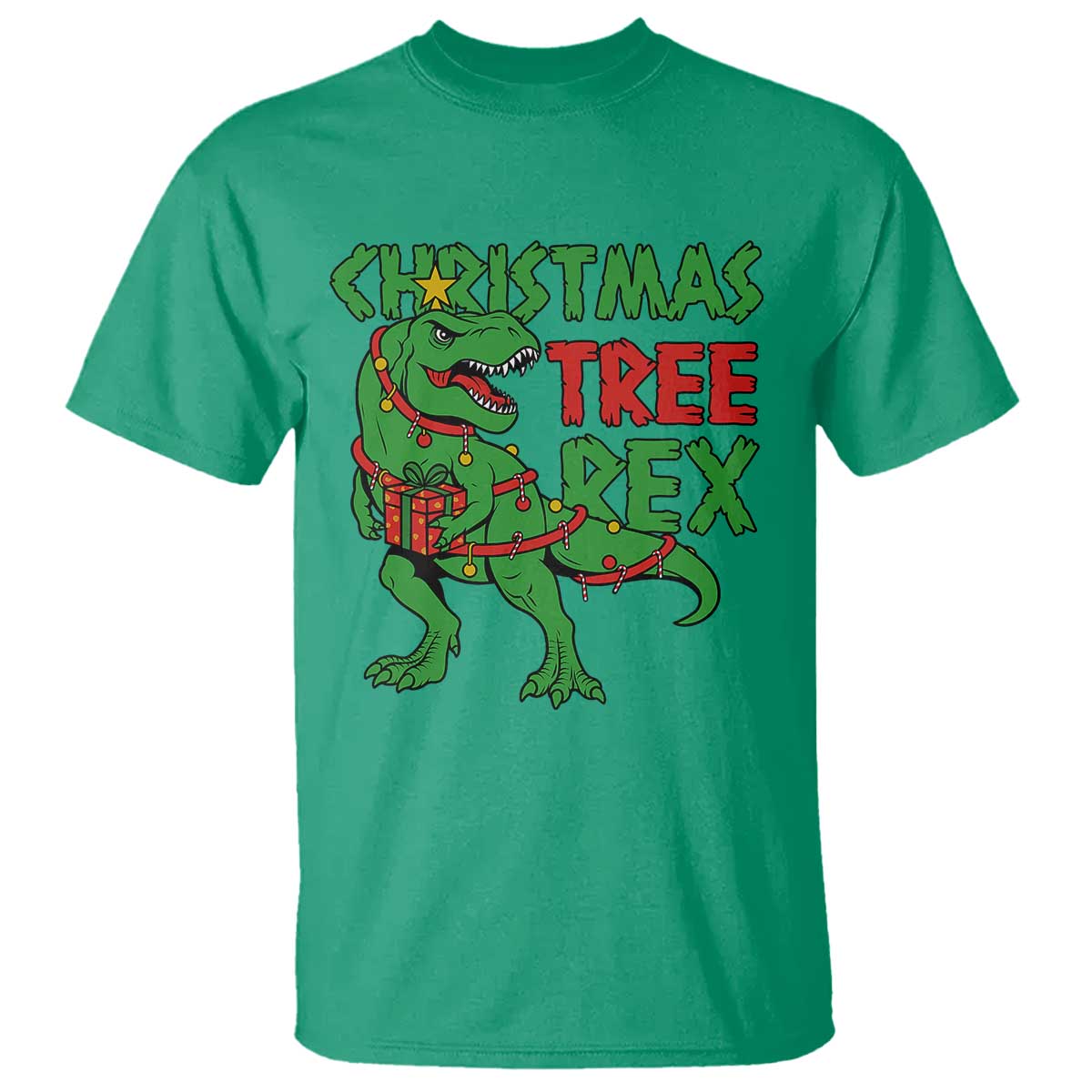 Christmas Dinosaur T Shirt Funny Tree Rex Xmas Light - Wonder Print Shop