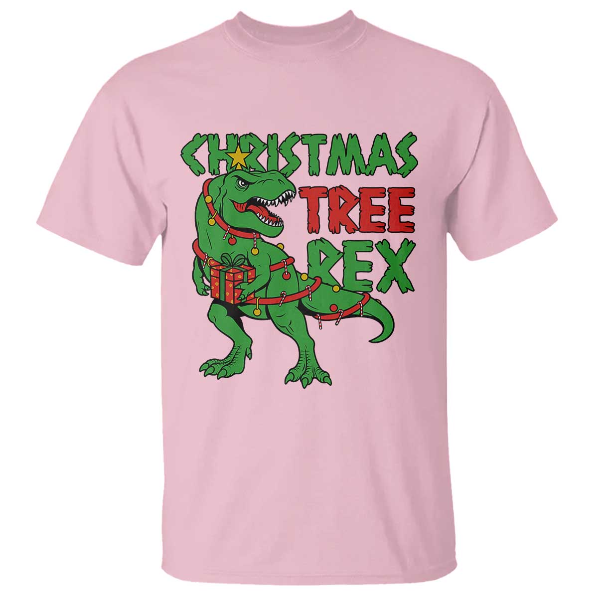 Christmas Dinosaur T Shirt Funny Tree Rex Xmas Light - Wonder Print Shop