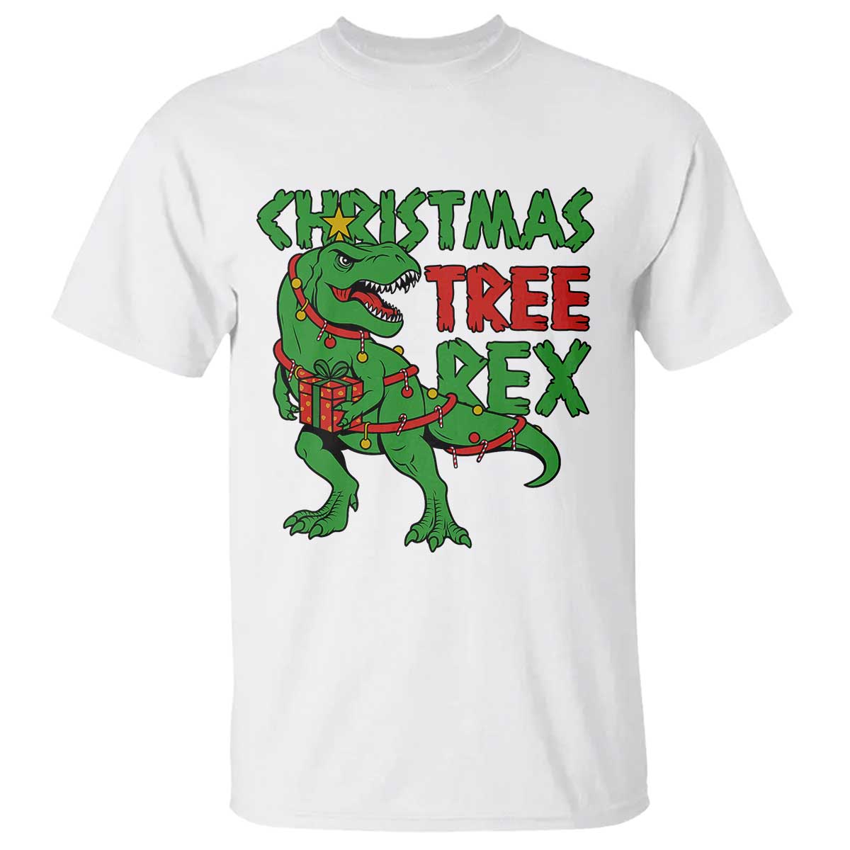 Christmas Dinosaur T Shirt Funny Tree Rex Xmas Light - Wonder Print Shop