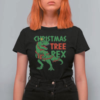 Christmas Dinosaur T Shirt For Women Funny Tree Rex Xmas Light - Wonder Print Shop