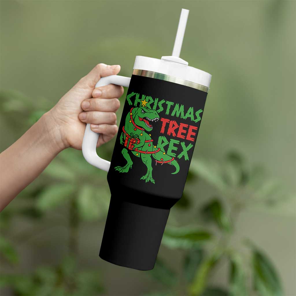 Christmas Dinosaur Tumbler With Handle Funny Tree Rex Xmas Light