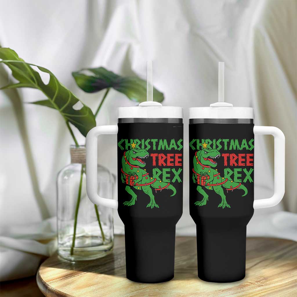 Christmas Dinosaur Tumbler With Handle Funny Tree Rex Xmas Light