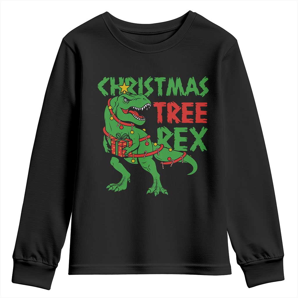 Christmas Dinosaur Youth Sweatshirt Funny Tree Rex Xmas Light - Wonder Print Shop